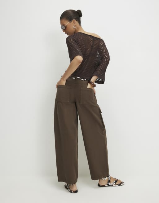 River Island Cargo barrel leg jeans in khaki, 4 of 4
