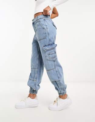 River Island - Cargo-Jeans in Hellblau mit Bündchen