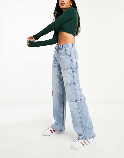 River Island – Cargo-Jeans in Mittelblau mit weitem Schnitt - view 1