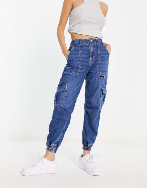 River Island cargo jeans with pocket detail in blue denim - view 1