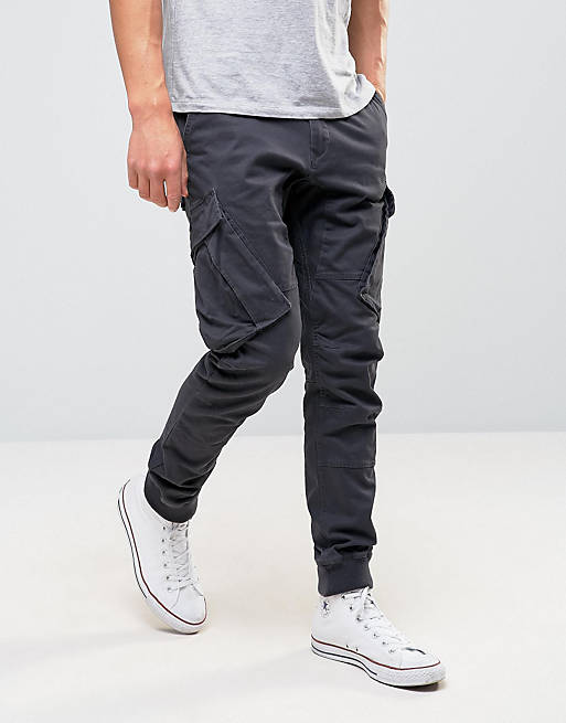 River Island Cargo Joggers In Washed Black
