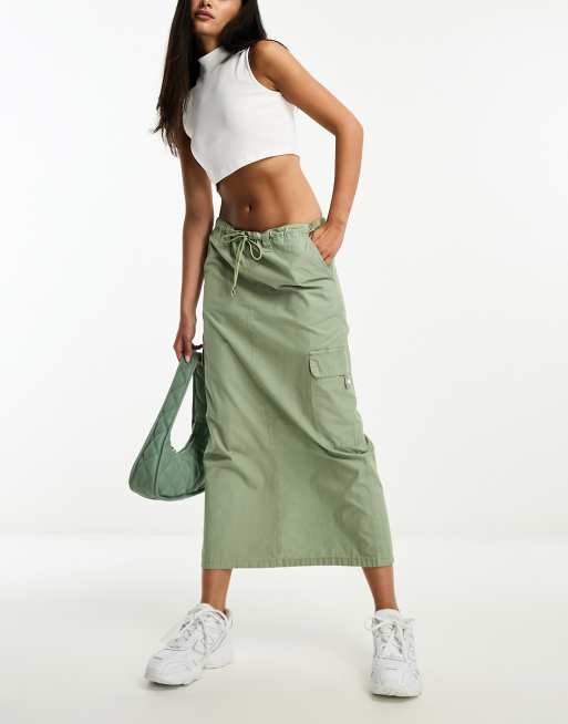 River Island cargo midi skirt in light khaki | ASOS