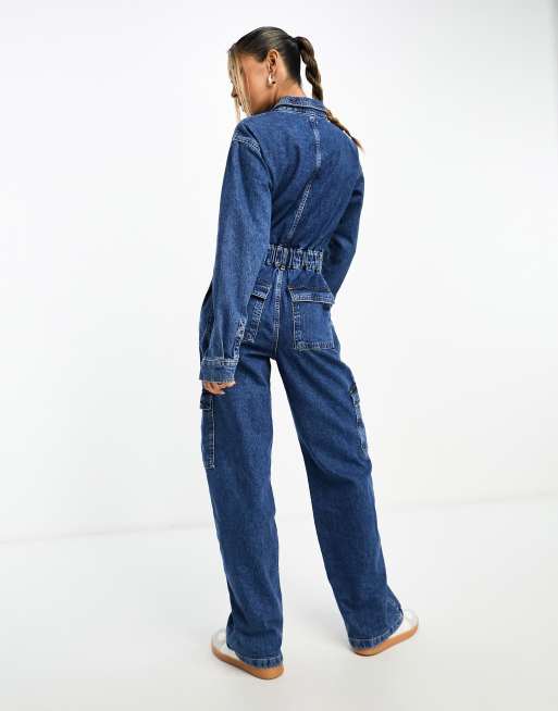 River Island - Cargo-overall met lange mouwen in donker denim, 4 van 4