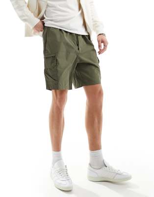 River Island Cargo Shorts In Khaki-green