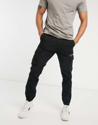 river island tapered cargo trousers in black