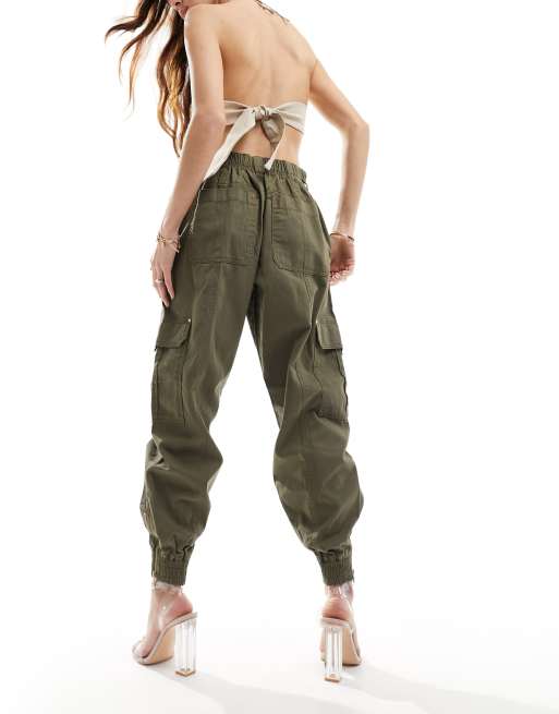 River Island - Cargobroek met boorden en riem in kaki, 3 van 5