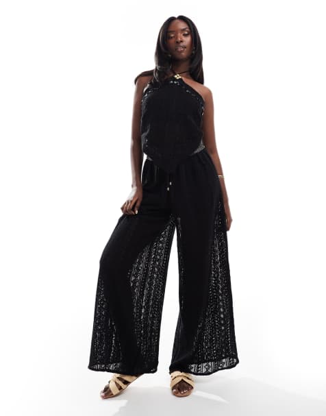 River Island – Cargohose in Schwarz mit Schalmuster,Kombiteil - view 1