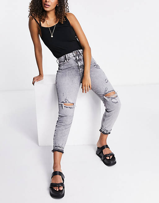 River Island Carrie comfort distressed mom jeans in grey
