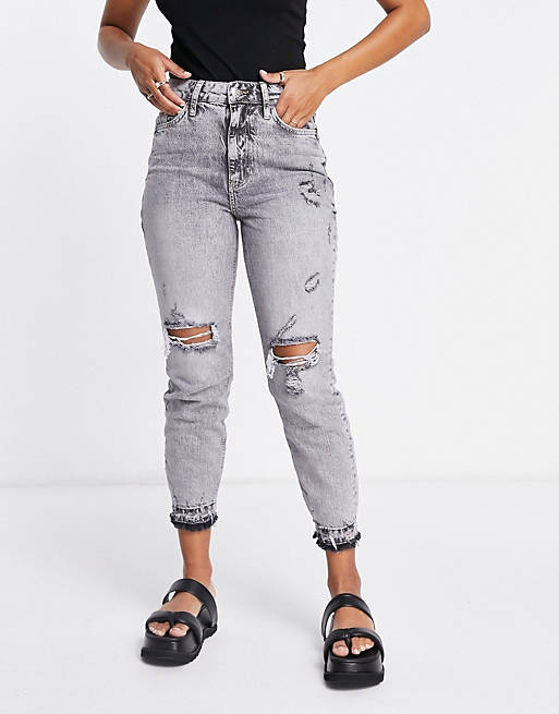 Jeans River Island Carrie comfort distressed mom jeans in grey 