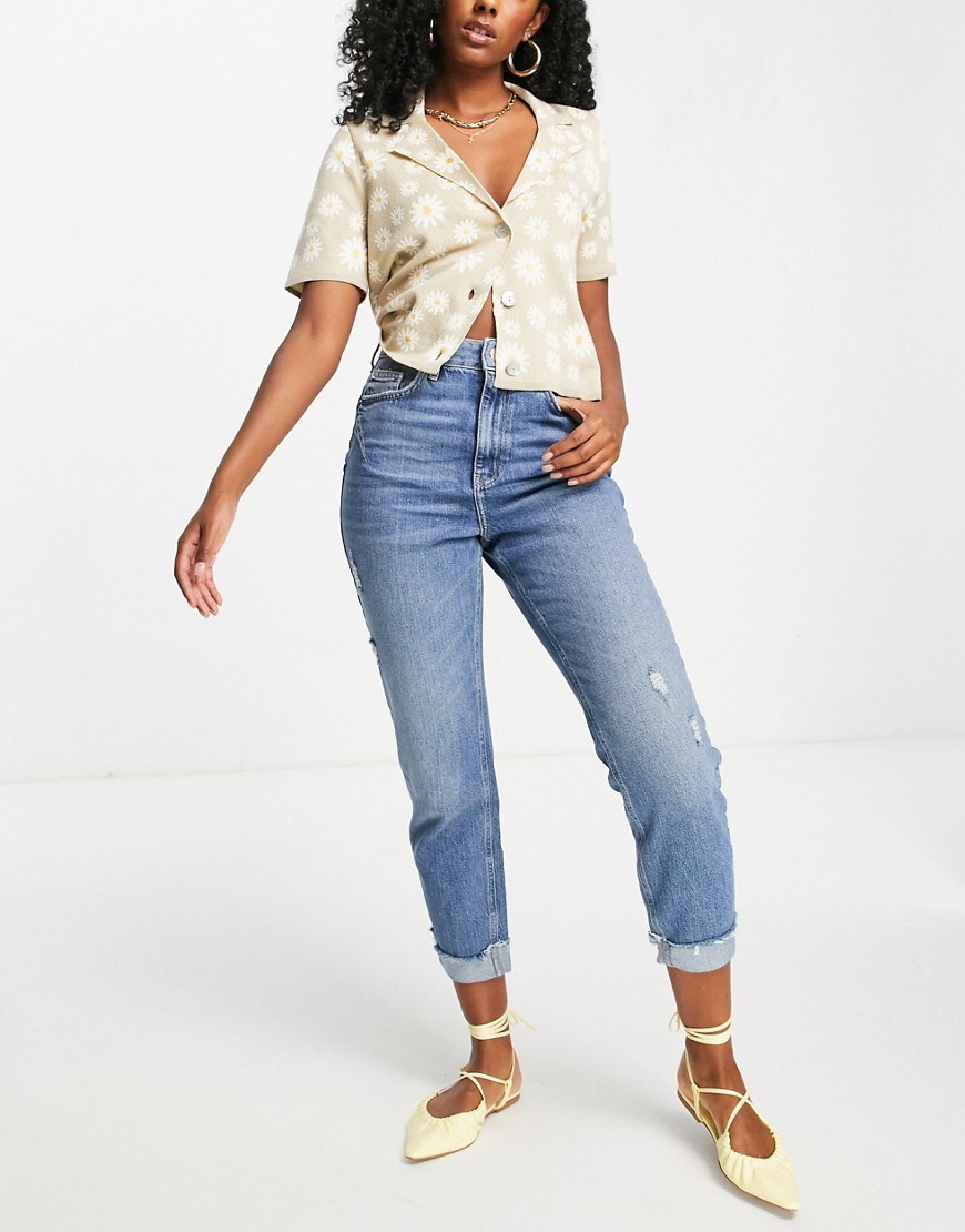 River Island Carrie mom jeans in medium blue-Blues