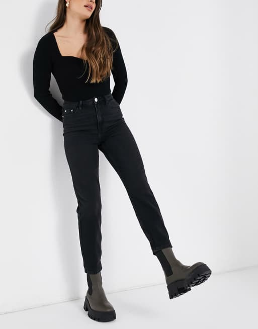 River Island - Carrie - Mom jeans in zwart met wassing