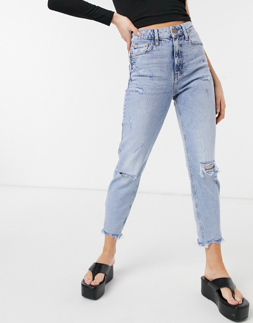 River Island Carrie Mom Ripped Jeans In Light Authentic Blue-blues