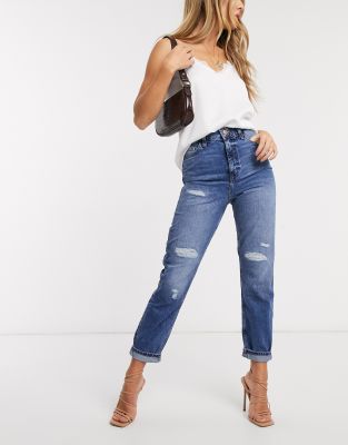 ripped high rise mom jeans