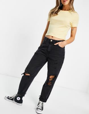 mom jeans black ripped