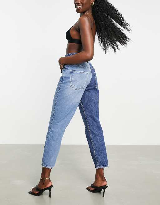 River Island Carrie - Tweekleurige mom jeans met hoge taille in blauw, 2 van 4