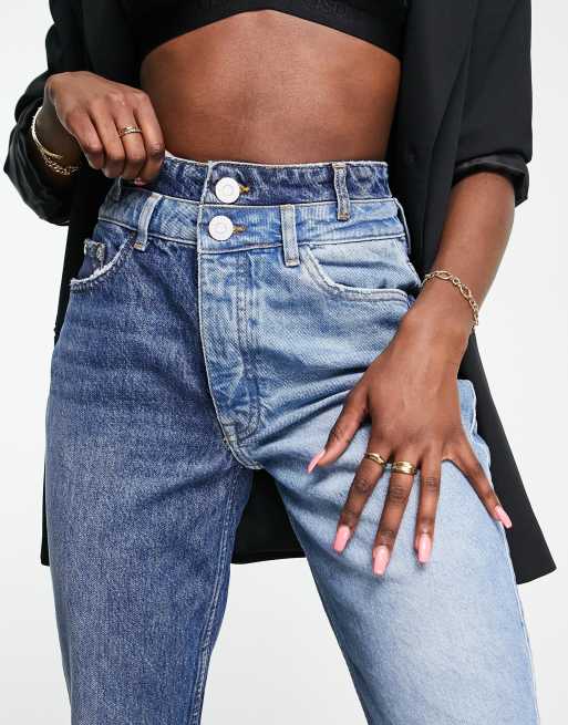 River Island Carrie - Tweekleurige mom jeans met hoge taille in blauw, 3 van 4