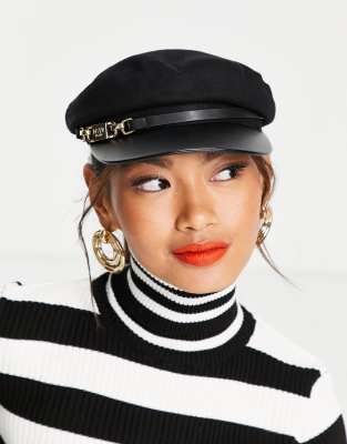 River Island - Casquette gavroche avec mors - Noir