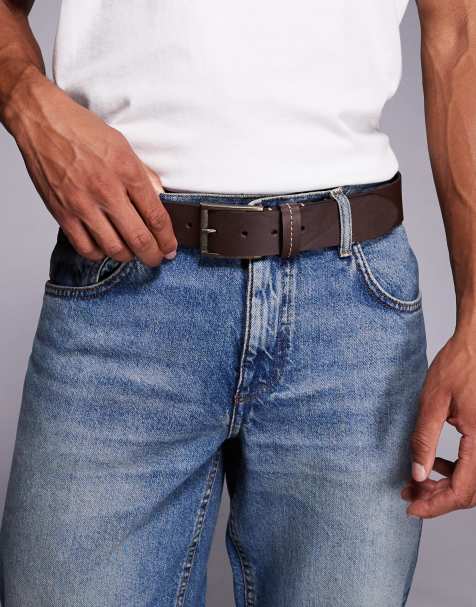 River Island casual leather belt in dark brown - view 1