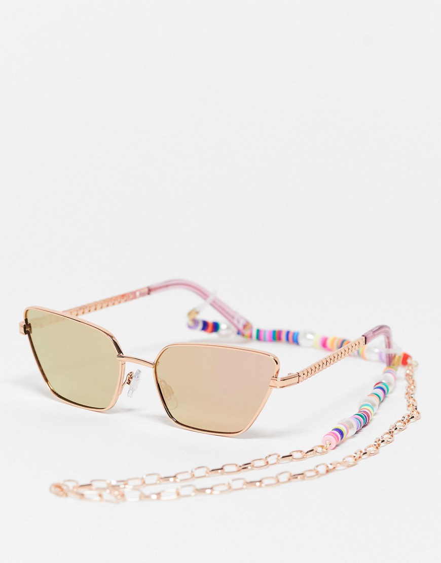 River Island Cateye Sunglasses With Beaded Chain In Gold