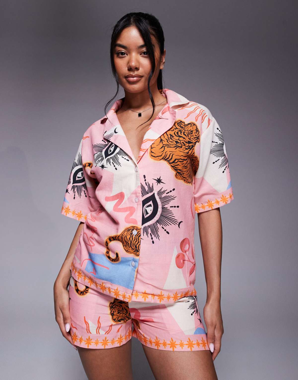 River Island celestial print pyjama set in light pink