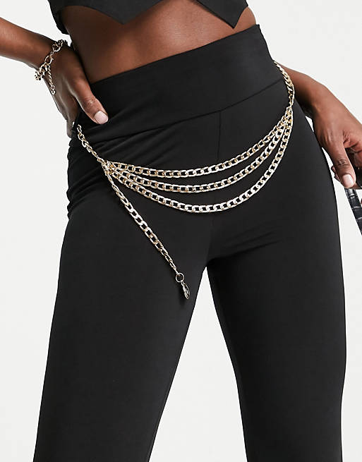 Trousers & Leggings River Island chain belted kick flare trousers in black 