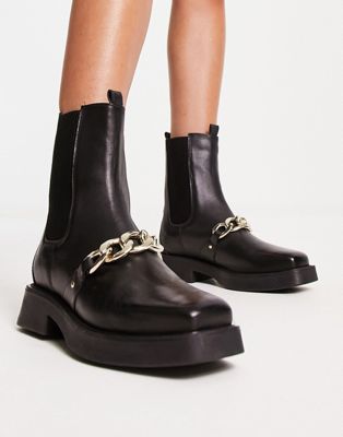 River Island Wide Fit Chain Detail Gusset Boots In Black