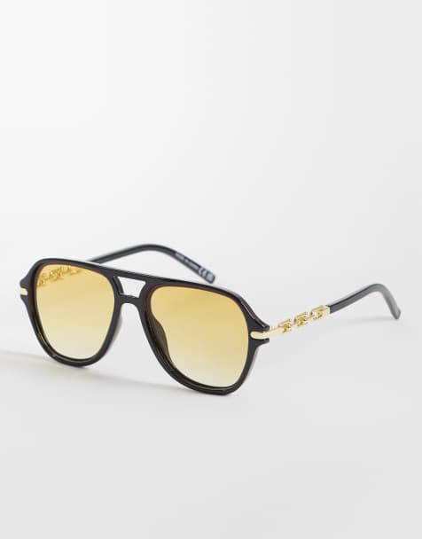 River Island chain detail navigator sunglasses in black - view 1