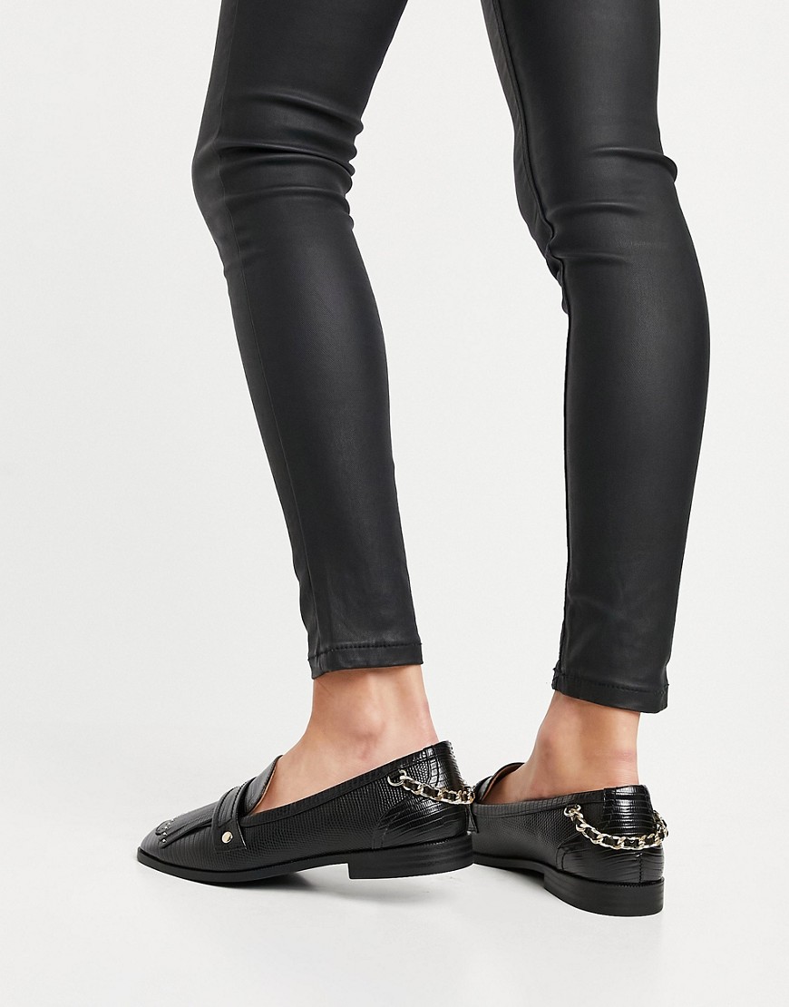 River Island chain fringe flat loafers in black
