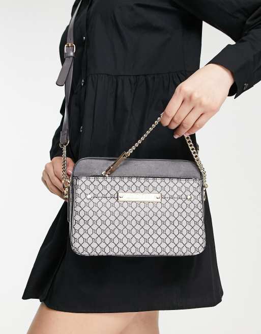 River Island chain front monogram crossbody bag in gray