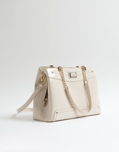 River Island Chain handle embossed tote bag in cream - view 1