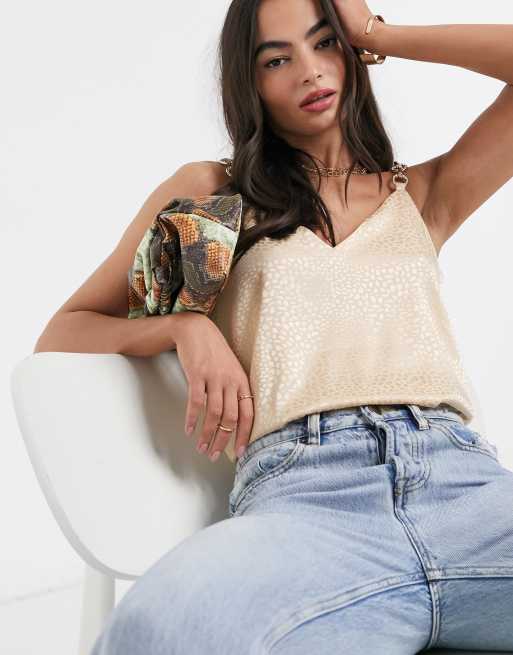 River Island chain link detail cami in gold ASOS