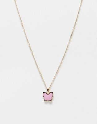 River Island chain necklace with pink butterfly shape pendant