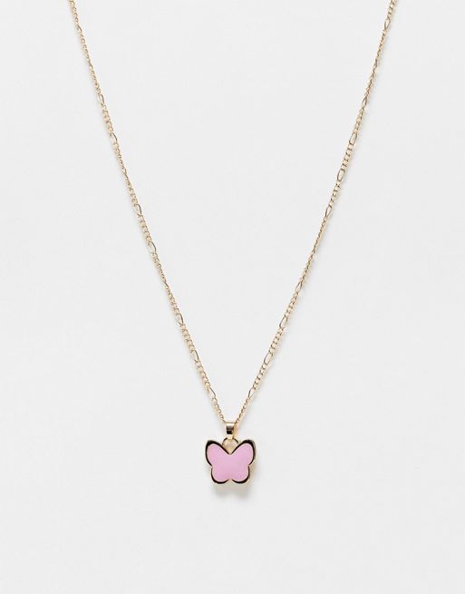 River Island chain necklace with pink butterfly shape pendant | ASOS