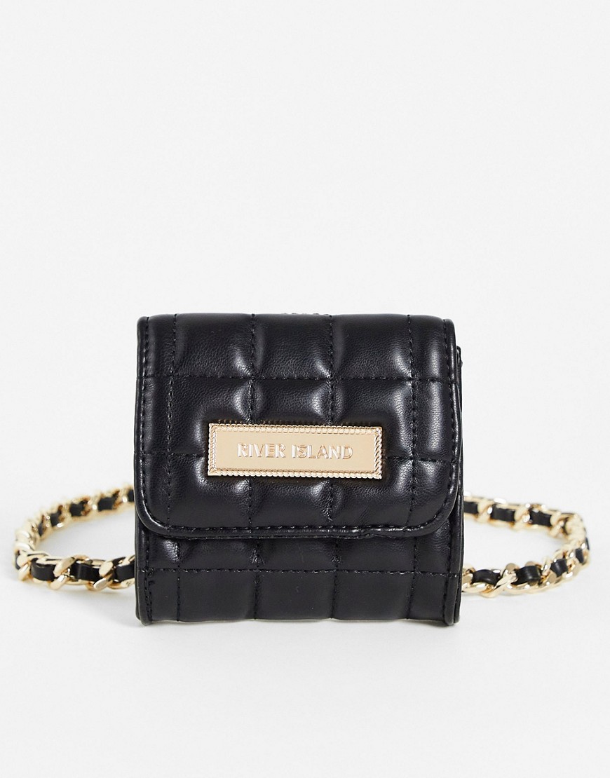 River Island chain strap quilted pouch belt in black