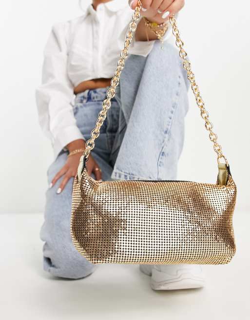 River Island chainmail shoulder bag in gold