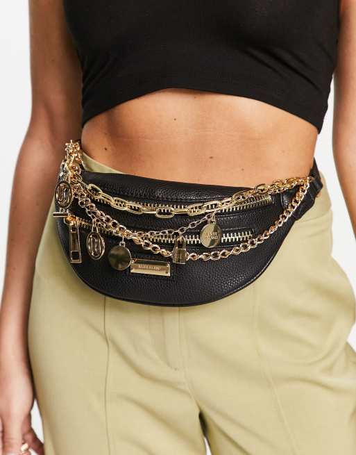 River Island charm chain bum bag in black | ASOS