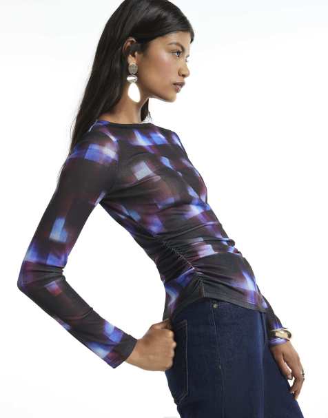 River Island Check asymmetric hem top in blue - dark - view 1