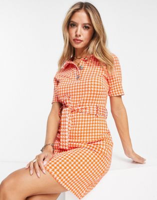 River Island check boucle shirt dress in orange