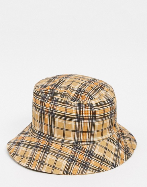 River Island check bucket hat in brown