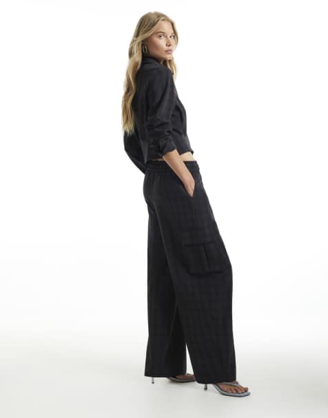 River Island Check cargo smart joggers in navy - view 1