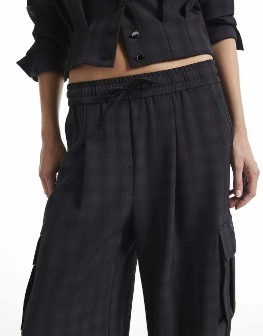 River Island Check cargo smart joggers in navy, 3 of 4