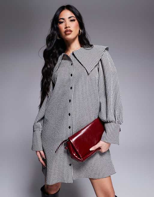 River Island check collared shirt mini dress in black | ASOS
