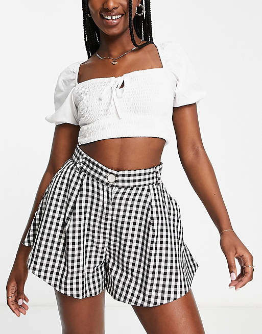 River Island check flare shorts in black (part of a set)