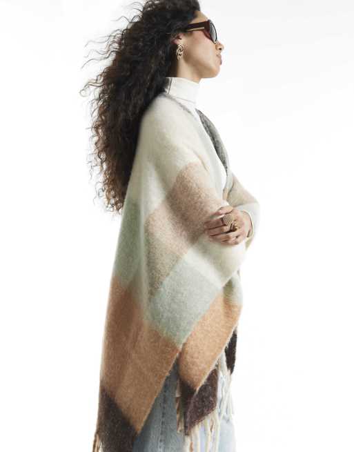 River Island Check knit scarf cape in cream, 2 of 4