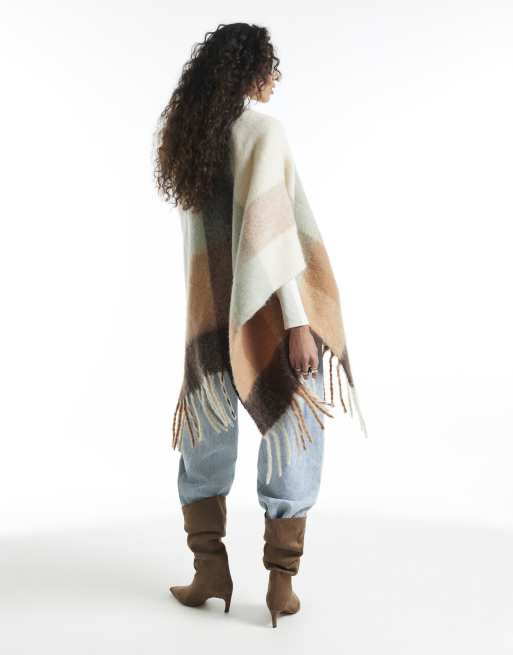 River Island Check knit scarf cape in cream, 4 of 4