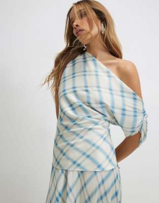 River Island Check off the shoulder top in blue