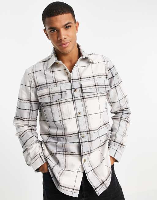 River Island check overshirt in white/grey | ASOS