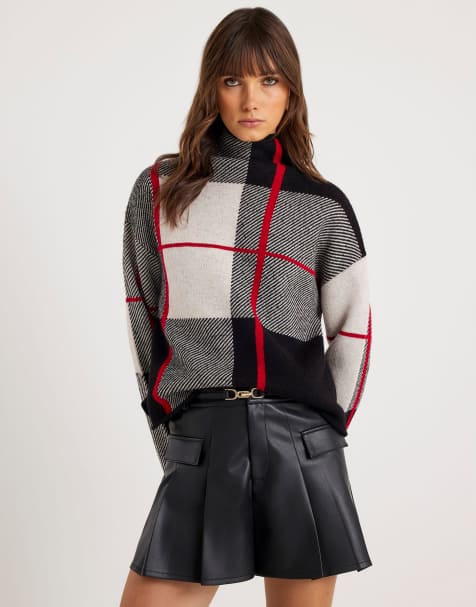 River Island Check print high neck jumper in black - view 1