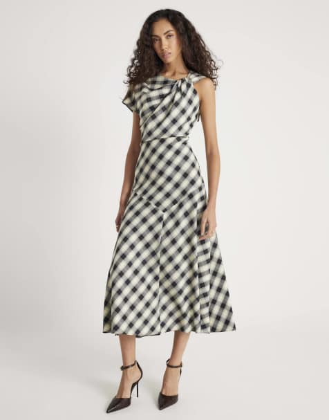 River Island Check print knot maxi dress in cream - dark