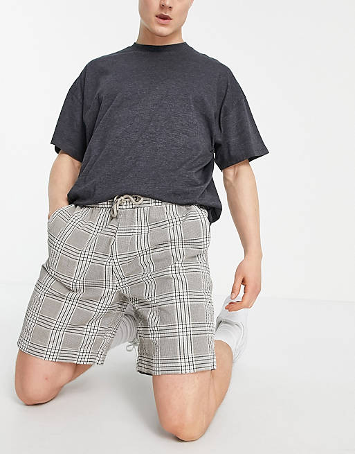 River Island check pull on shorts in brown